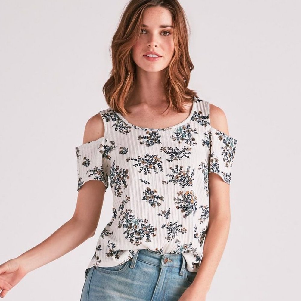 Lucky Brand Floral Cold Shoulder Top in Natural Multi Size Small